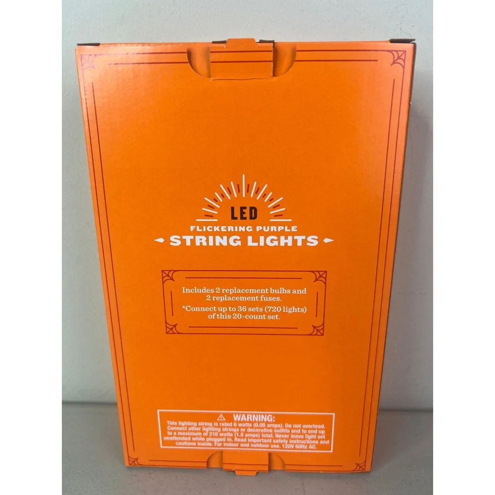 NEW 2026 Hyde & Eek Flickering Purple LED String Lights 20 LED C7 Bulb Halloween
